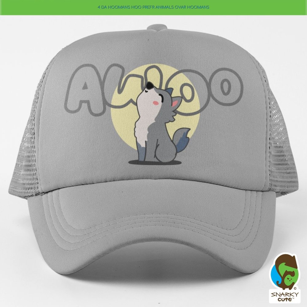 Awoo Wolf Dog Howl Foam Trucker Snapback Cap GREY